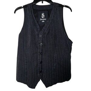 Decree Black Pinstriped Button Front Vest Size Medium Steampunk Dark Academia